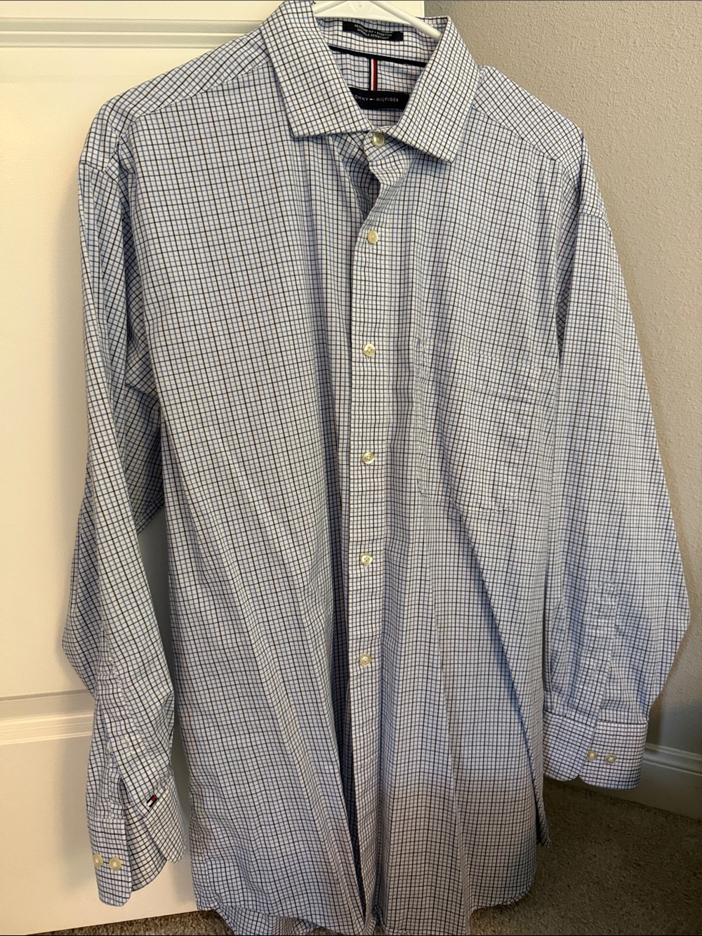 Tommy Hilfiger Blue and White Check Dress Shirt